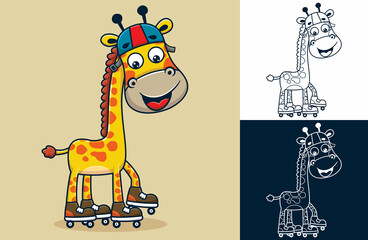 Canvas Print - Funny giraffe playing roller skate