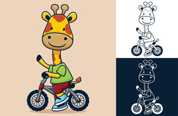 Poster - Cute giraffe cartoon riding a bike