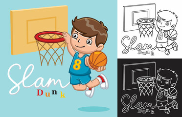 Poster - Cartoon kid boy playing basketball