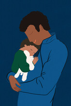 Father Holding Sleeping Baby, Illustration