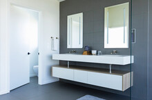 Luxury Bathroom In Home With Elegant Tile Work 