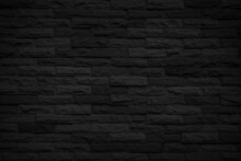 Abstract Dark Brick Wall Texture Background Pattern, Wall Brick Surface Texture. Brickwork Painted Of Black Color Interior Old Clean Concrete Grid Uneven, Home Or Office Design Backdrop Decoration.