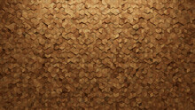 Soft Sheen Tiles Arranged To Create A Diamond Shaped Wall. Wood, 3D Background Formed From Natural Blocks. 3D Render