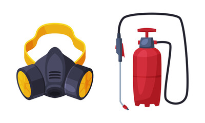 Sticker - Pest Control with Chemical in ylinder and Respiratory Mask Vector Set