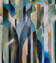 An Abstract Painting With Curved And Columnar Forms.