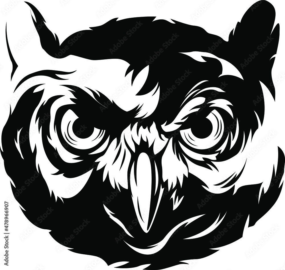 Owl vector isolated illustration. Black color on white background image ...