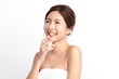 © kitthanes  - Beautiful young asian woman with clean fresh skin on white background, Face care, Facial treatment, Cosmetology, beauty and spa, Asian women portrait.