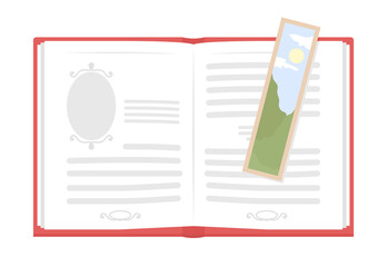 Poster - Open literature book semi flat color vector object. Biology class material. Realistic item on white. Lifestyle isolated modern cartoon style illustration for graphic design and animation
