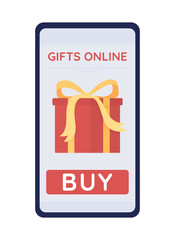 Fototapete - Mobile store semi flat color vector object. Buying gift and present online. Realistic item on white. Lifestyle isolated modern cartoon style illustration for graphic design and animation