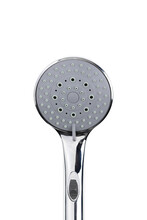 Shower Head Isolated On White Background. Silver Shower Head Close-up.