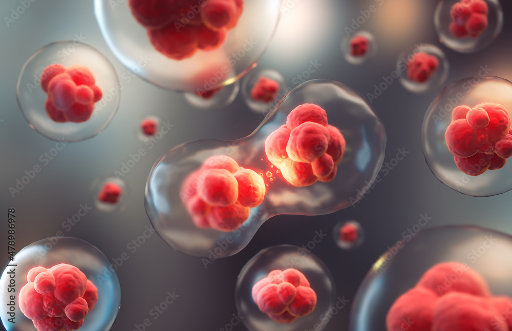 3d rendering of Human cell or Embryonic stem cell microscope background ...