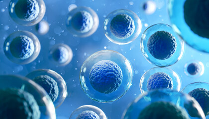 Wall Mural - 3d rendering of human cell or embryonic stem cell microscope background.