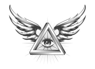 Masonic All seeing Eye inside Triangle with Wings Tattoo