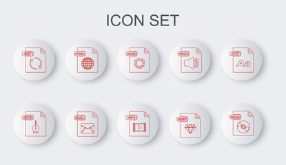 Set line WMA file document, EPS, RAW, RUBY, GIF, HTML, EML and MP4 icon. Vector