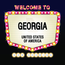 The Sign United States Of America With Message, Georgia And Map On Showtime Sign Theatre Background Vector Art Image Illustration.