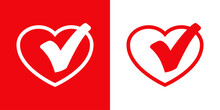 Logo Buena Salud. Icono Con Corazón Con Cheque De Casilla De Verificación Con Líneas En Fondo Fojo Y Fondo Blanco