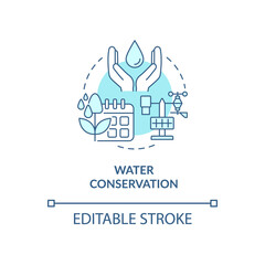 Sticker - Water conservation turquoise concept icon. Drip irrigation abstract idea thin line illustration. Smart farming. Isolated outline drawing. Editable stroke. Roboto-Medium, Myriad Pro-Bold fonts used