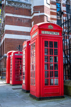 Traditional Red Metal K6 Telephone Boxes Designed By Sir Giles Gilbert Scott, Holborn, London