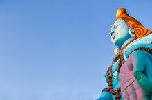 Statue Of Lord Shiva In Deep Meditation. Lord Shiva Sculpture. Hindu God Shankar Closeup View.
