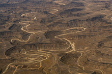 Aerial Of Dry Canyons In The South Of Rub Al Khali, Salalah