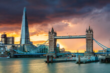 Tower Bridge And The Shard At Sunset, London