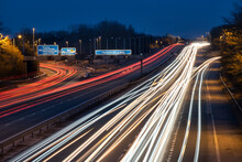 The M56 Motorway At Night Looking East At Junction With The M6, Cheshire