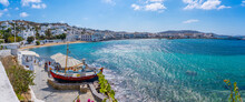 Elevated View Of Restaurant And Town, Mykonos Town, Mykonos, Cyclades Islands, Greek Islands, Aegean Sea