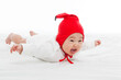 Baby playing airplane shot on white background in studio shot, Christmas concept