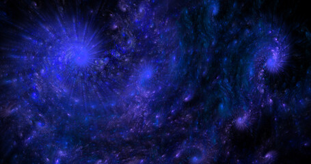 Wall Mural - Abstract colorful glowing blue shapes form spiral. Fantasy light background. Digital fractal art. 3d rendering.