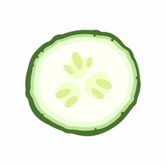 Wall Mural - Round slice of cucumber isolated on white background. Illustration in cartoon flat style.