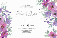 Wedding Template With Purple Floral Watercolor
