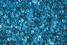 Blue Shiny Transparent Bright Pebbles Or Rocks As Background
