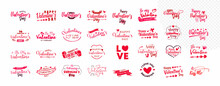Happy Valentines Day Typography Bundle. Be My Valentine Text Design With Vector Illustrations. 