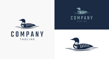 Loon Bird Duck Swims Swim Swimming On Water Of Lake River Logo Template