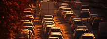 Traffic Jam At Sunset. Paralyzed Traffic On City Streets.