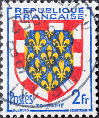 Wall Mural - France - circa 1951: A post stamp from France showing the symbol of the Provincial Arms- Touraine