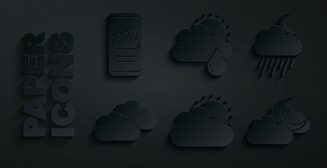 Sticker - Set Sun and cloud weather, Cloud with rain moon, sun and Weather forecast icon. Vector