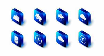 Wall Mural - Set Cloud with rain, Celsius, Fahrenheit, Weather forecast and Sun and cloud weather icon. Vector