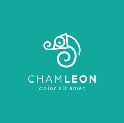 Wall Mural - Simple Chameleon logo Line Art Style design of camouflage animal reptile