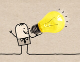 Fototapeta  - Cartoon man Using a Big light Bulb as a Loudhailer