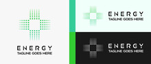 Energy Logo Design Template With Plus Or Cross Sign Shape Box Element, Premium Vector