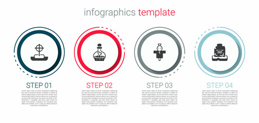 Wall Mural - Set Tombstone with cross, Bottle potion, Scarecrow and RIP written. Business infographic template. Vector