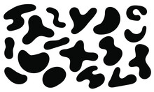 Organic Random Spot. Organic Irregular Shapes, Stone Or Black Blobs. Abstract Pebble Silhouettes, Blotch And Inkblot. Simple Liquid Splodge Elements Water Forms. Stock Vector Minimal Bubble.