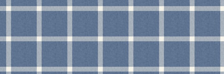 Wall Mural - French farmhouse blue plaid check seamless border pattern. Rustic tonal country kitchen gingham fabric effect. Tartan cottage 2 tone background ribbon trim edge.