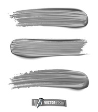 Vector Realistic Illustration Of Gray Paint Brush Strokes On A White Background.