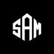 SAM letter logo design with polygon shape. SAM polygon and cube shape logo design. SAM hexagon vector logo template white and black colors. SAM monogram, business and real estate logo.
