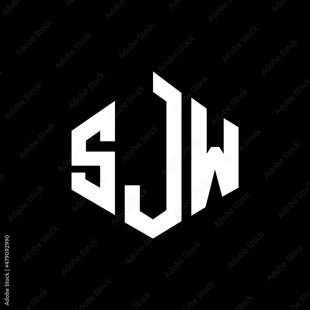 SJW letter logo design with polygon shape. SJW polygon and cube shape logo design. SJW hexagon vector logo template white and black colors. SJW monogram, business and real estate logo.