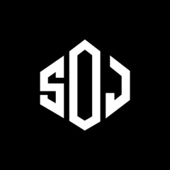 SOJ letter logo design with polygon shape. SOJ polygon and cube shape logo design. SOJ hexagon vector logo template white and black colors. SOJ monogram, business and real estate logo.