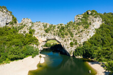The Pont DArc In The Ardeche Gorges In Europe, France, Ardeche, Summer, On A Sunny Day.
