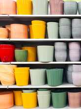 Many Flower Pots In The Supermarket, Full Color